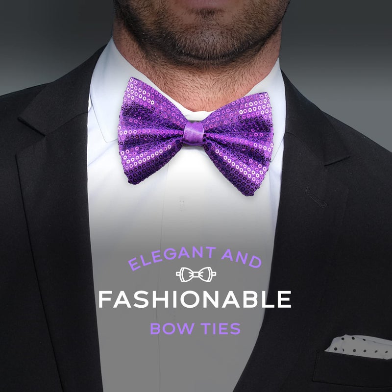 Man of Men Sequin Bow Ties for Men - Pre-tied Adjustable Length Bowtie, Many Colors to Choose From (Purple) - Image 3